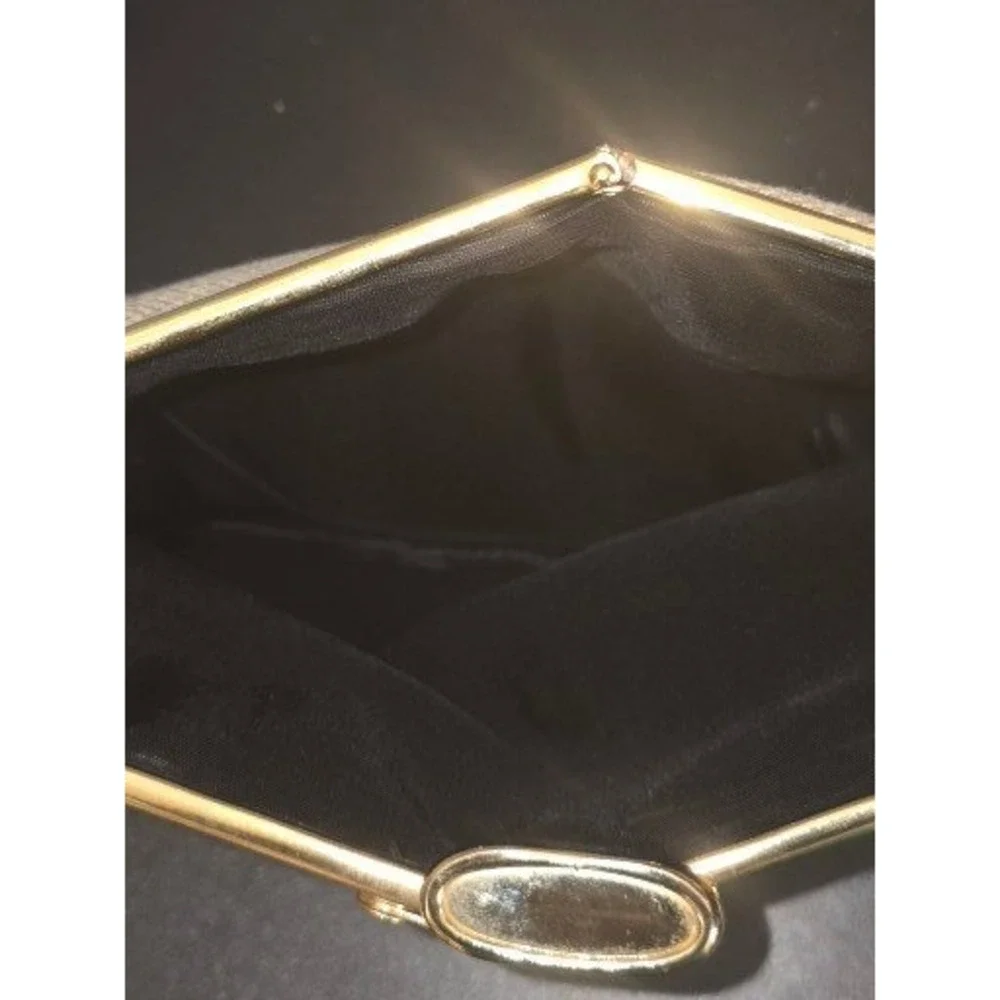VTG Style Beige Woven Clutch Bag Gold Chain‎ Crossbody Kiss Lock Evening Purse